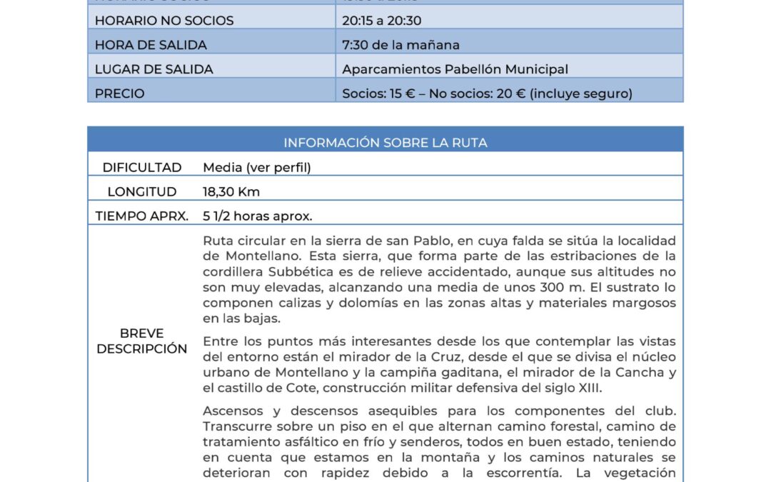 RUTA: SIERRA DE SAN PABLO (MONTELLANO)